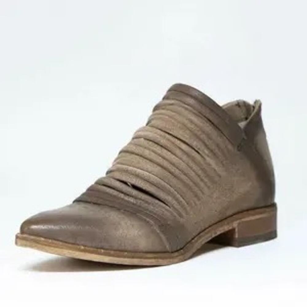 Free People Lost Valley Leather Ankle Boots Taupe Strappy Back Zip EU 37 Boho